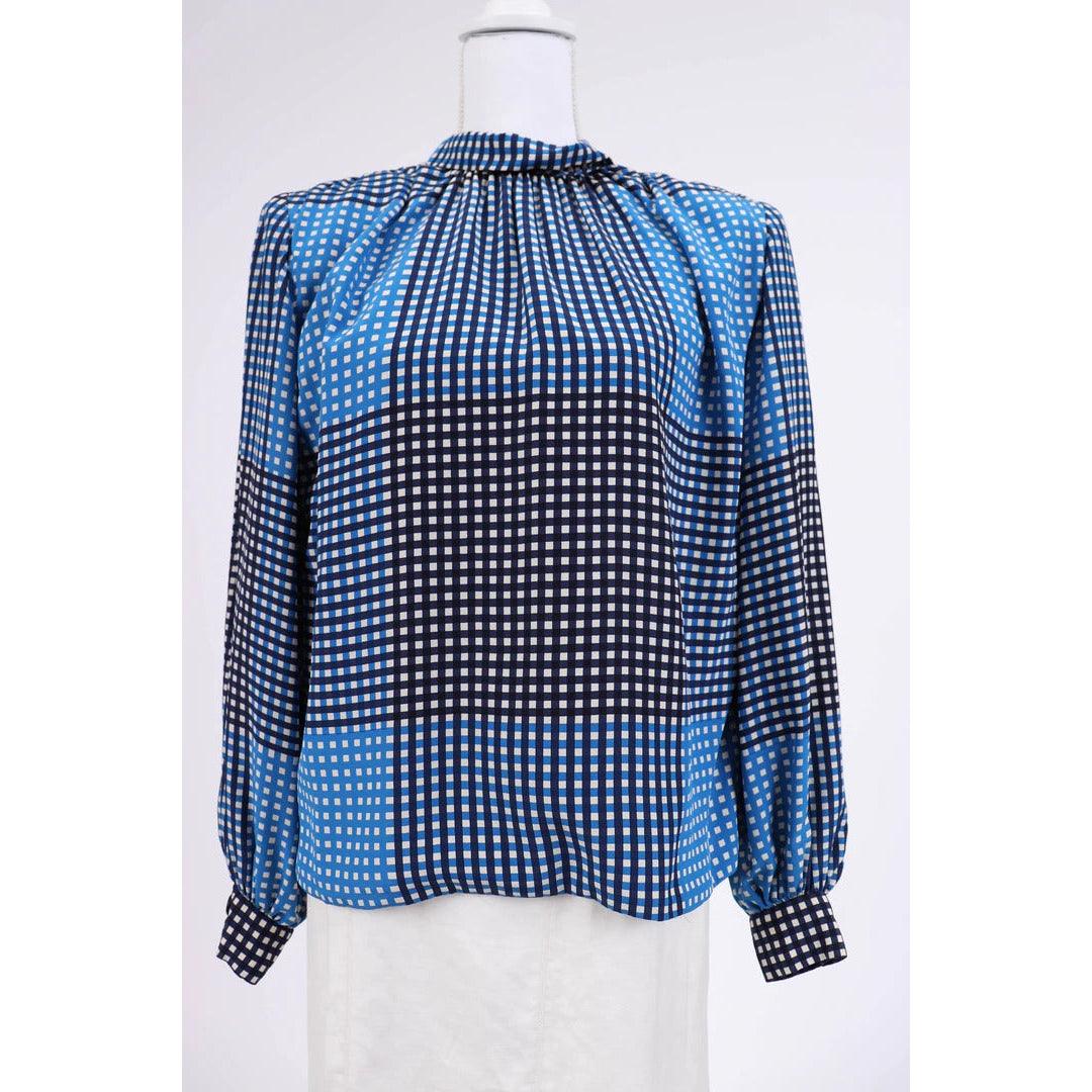 Pre-Owned GALANOS 1980's Black, Blue and White Check Patterned Silk Jacket |  L/XL - theREMODA