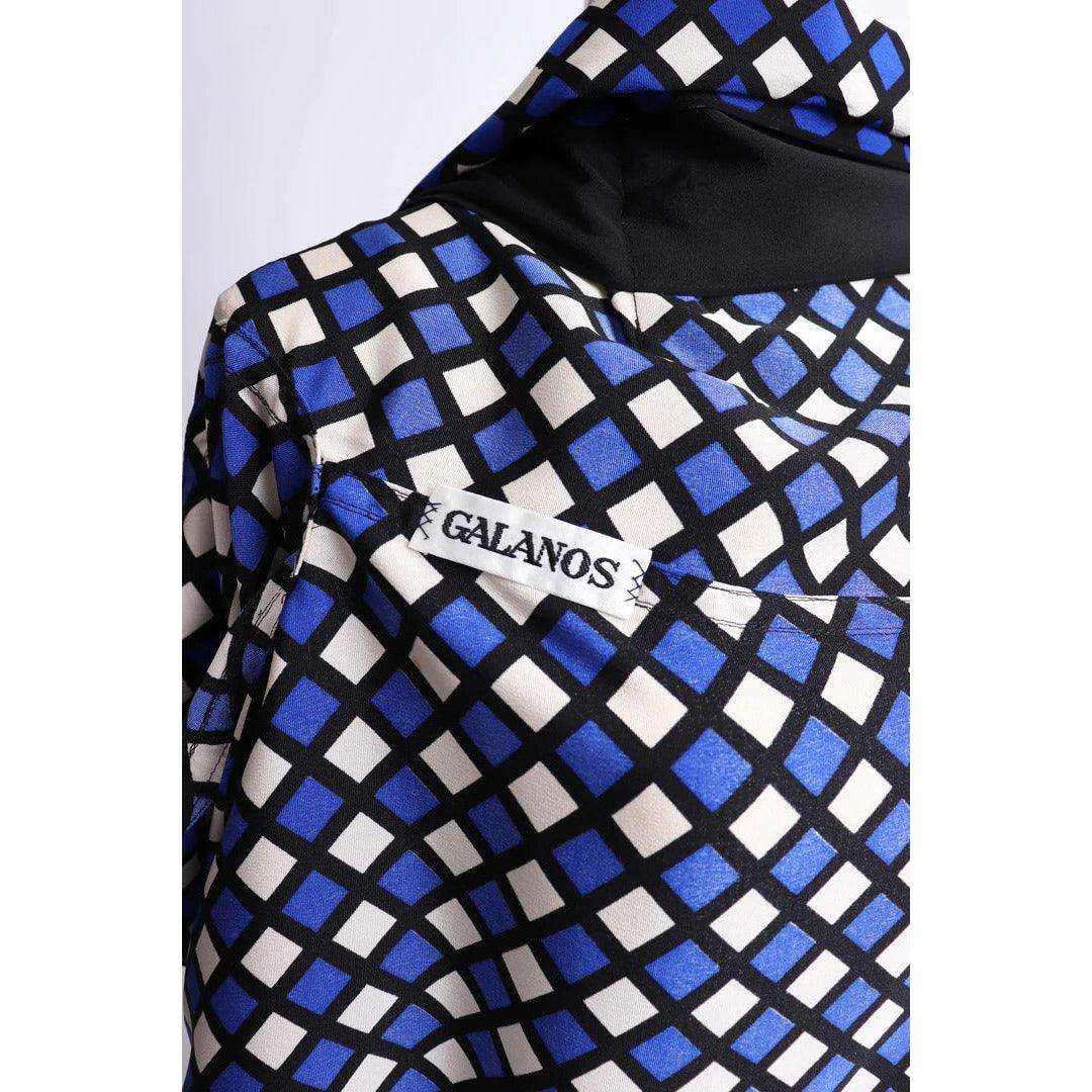 Pre-Owned GALANOS 1980's Black, White, and Blue Silk Print Jacket |  L/XL - theREMODA