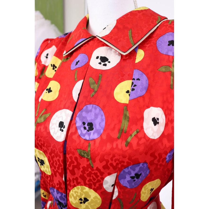 Pre-Owned GALANOS Red Floral Silk Skirt Set | Size S - theREMODA