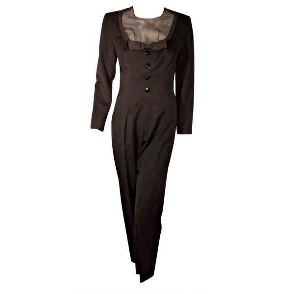 Pre-Owned GIVENCHY Black Wool Tuxedo Inspired Jumpsuit | Size 6 - theREMODA