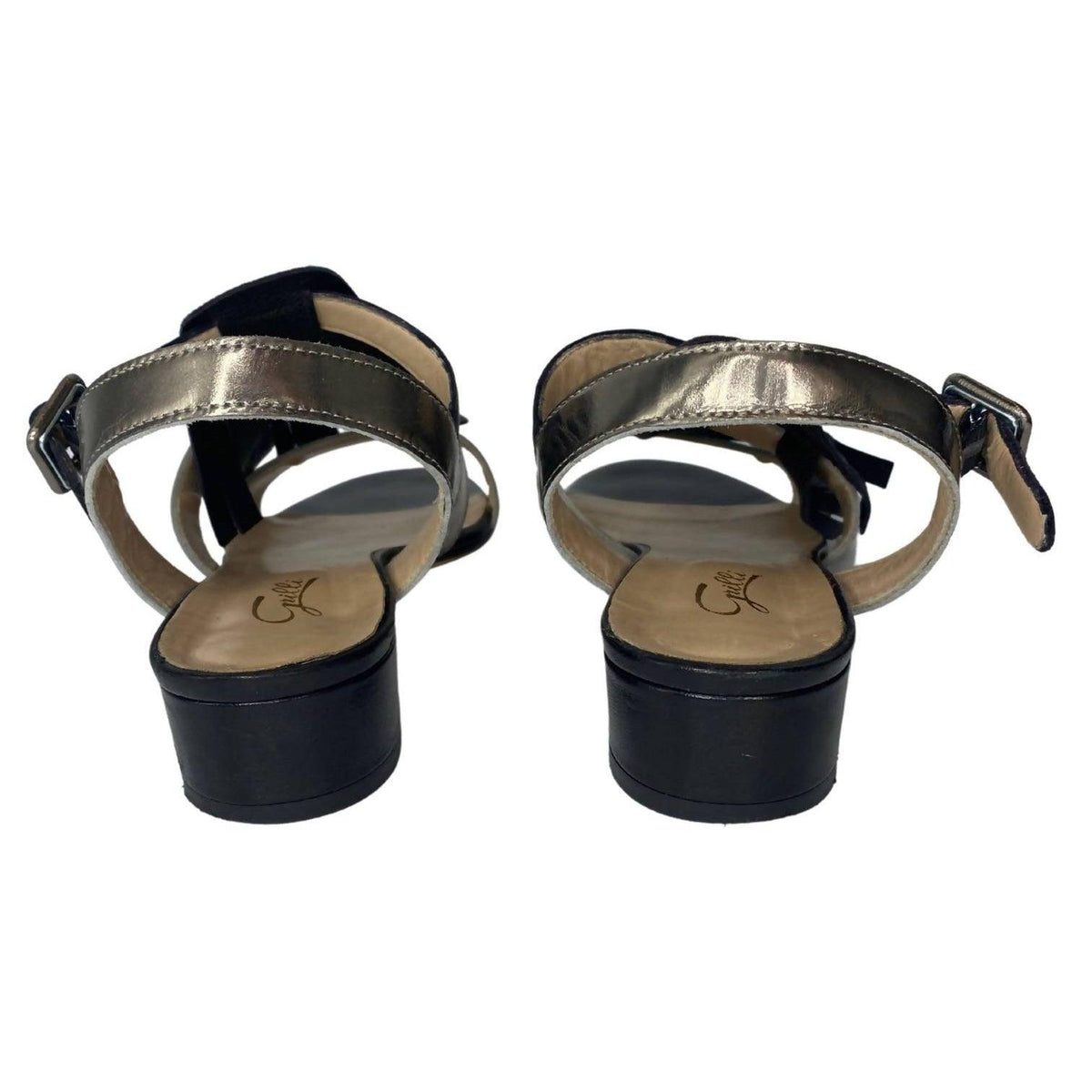 Pre-owned GRILLI Black & Metallic Gold Leather Tassel Sandals | Size US 8 - EU 38 - theREMODA