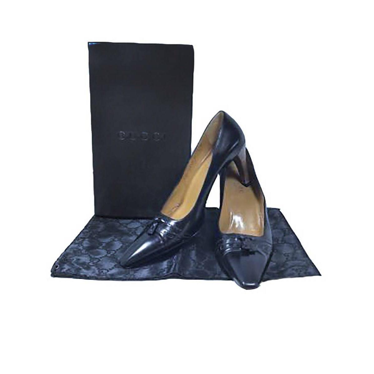 Pre-owned GUCCI Navy Blue Leather Heels | US 7 - EU 37 - theREMODA