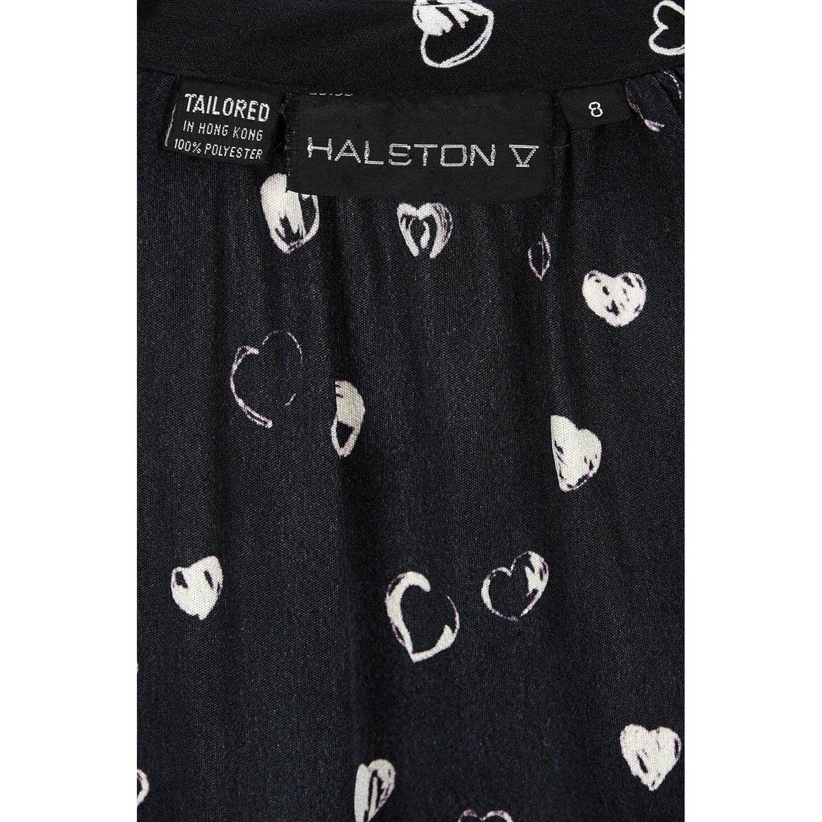 Pre-Owned HALSTON 1970's Black and White Hearts Blouse and Skirt Set | US 8 - theREMODA