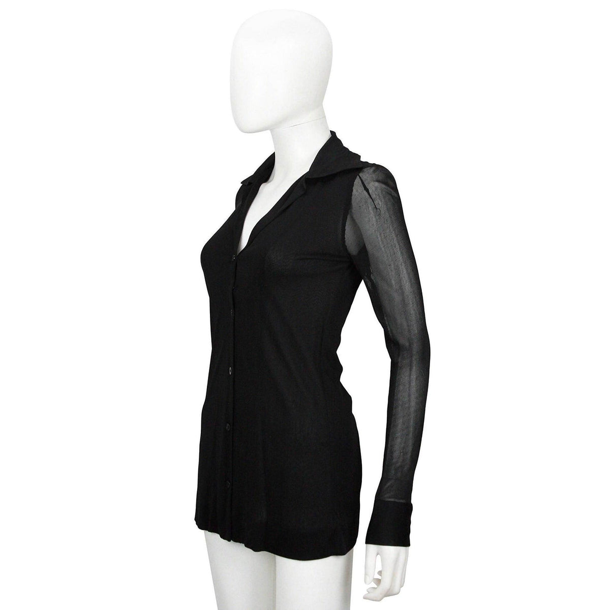 Pre-Owned HALSTON 1970's Black Sheer Jersey Button Down Shirt | Size 30 - theREMODA