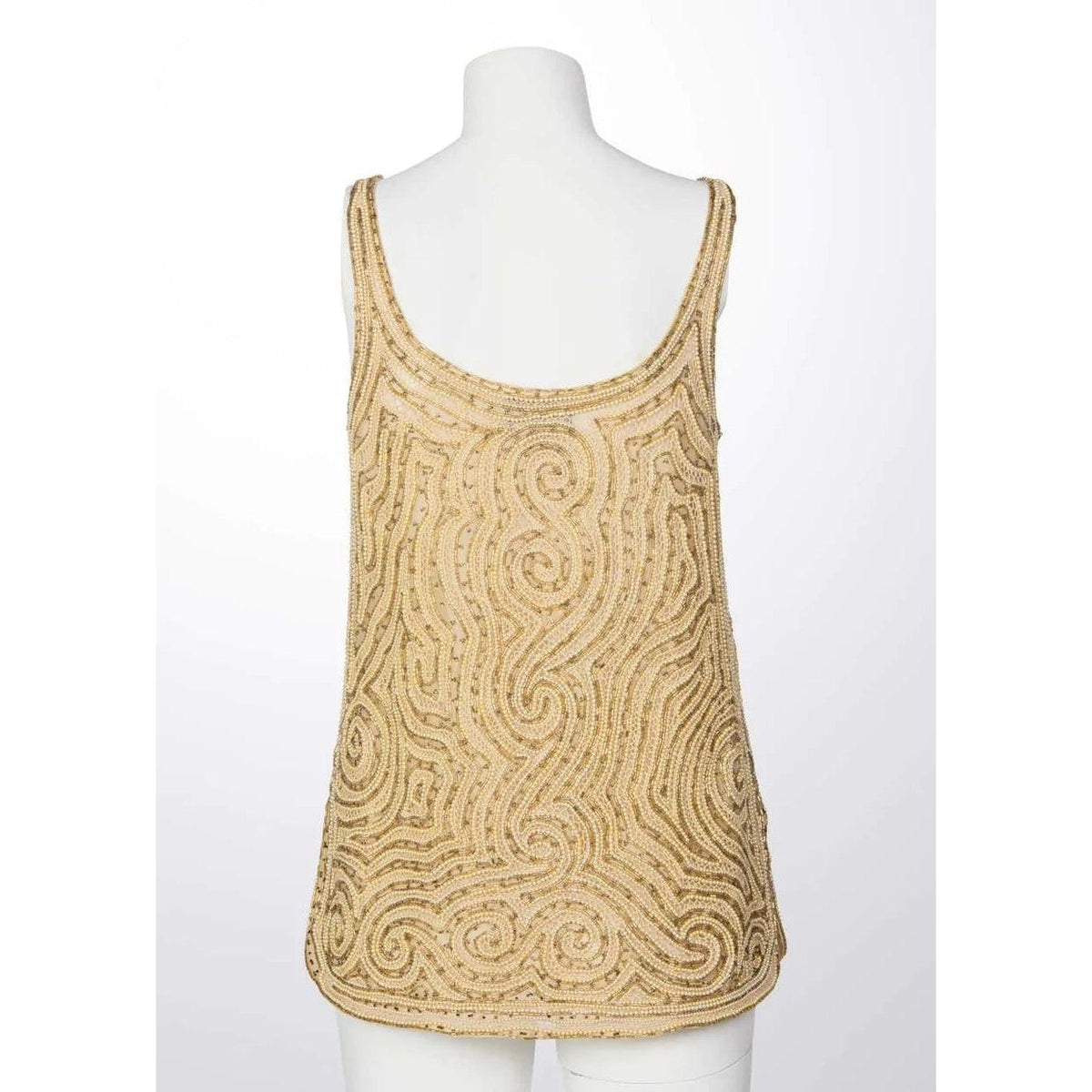 Pre-owned HALSTON 1970’s Gold Beaded & Pearl Organza Tunic Top - theREMODA