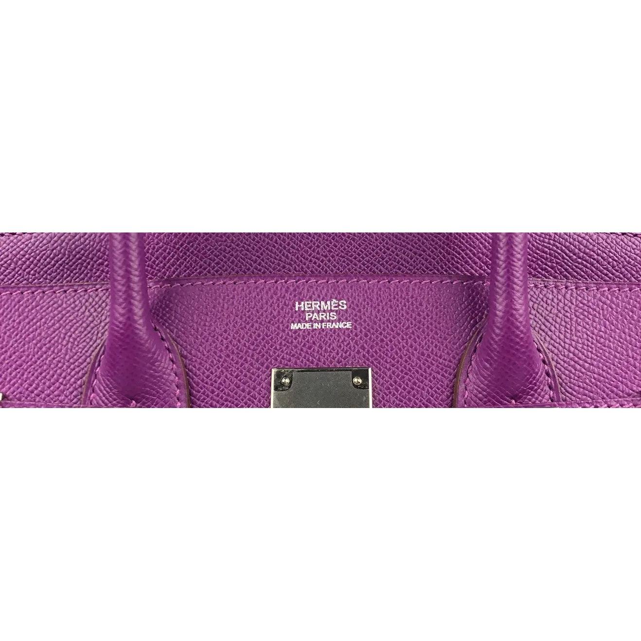 Hermes Paris Anemone Purple Leather Birkin 25 Bag