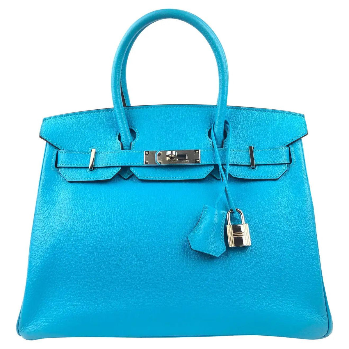 Pre-owned HERMES Birkin 30 Blue Aztec Chèvre Leather Bag - theREMODA