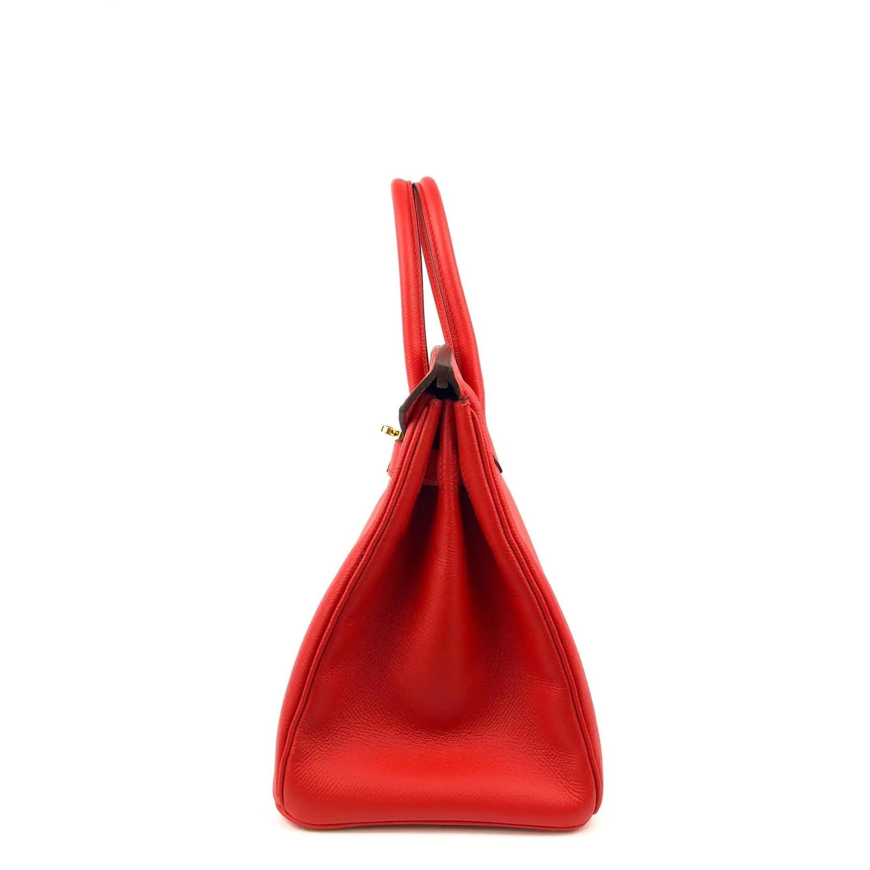 Hermes PHW Birkin 30 Handbag Epsom Leather Red Used