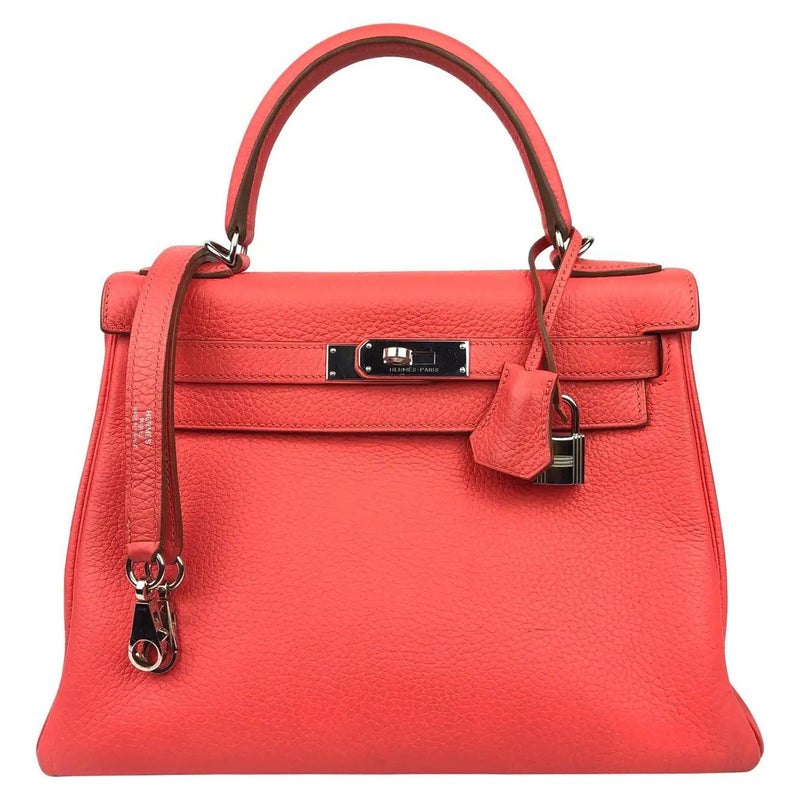Pre-owned HERMES Kelly 28 Rose Jaipur Togo Leather Bag - theREMODA