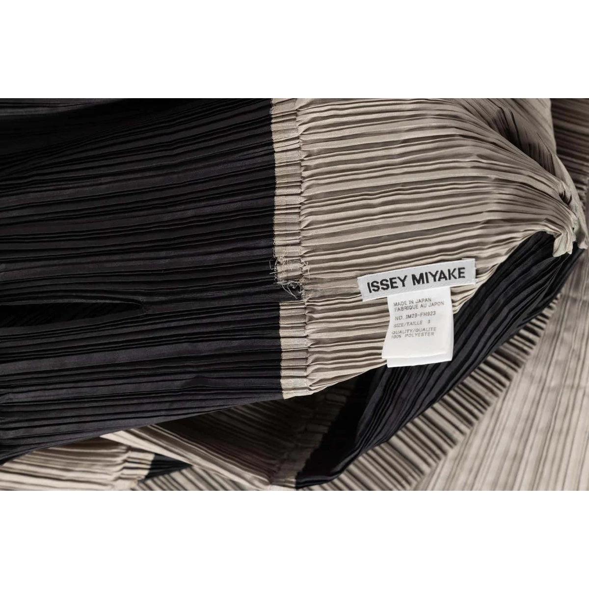 ISSEY MIYAKE 1990 Black & Beige Striped Pleated Spiral Dress