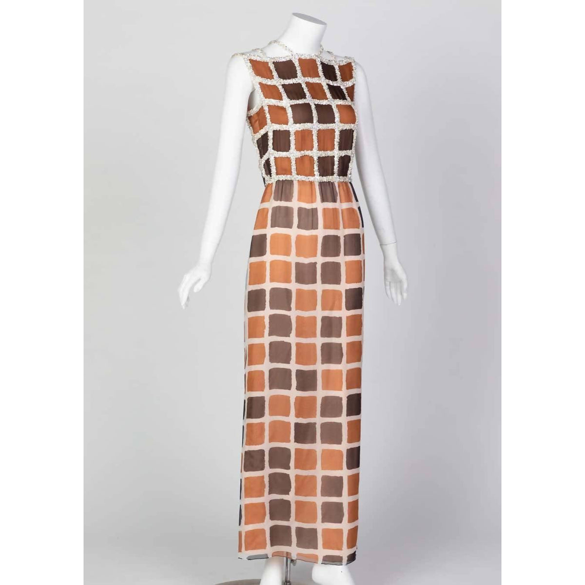 Pre-Owned JAMES GALANOS Brown Tones Silk Chiffon Dress | Size S - theREMODA