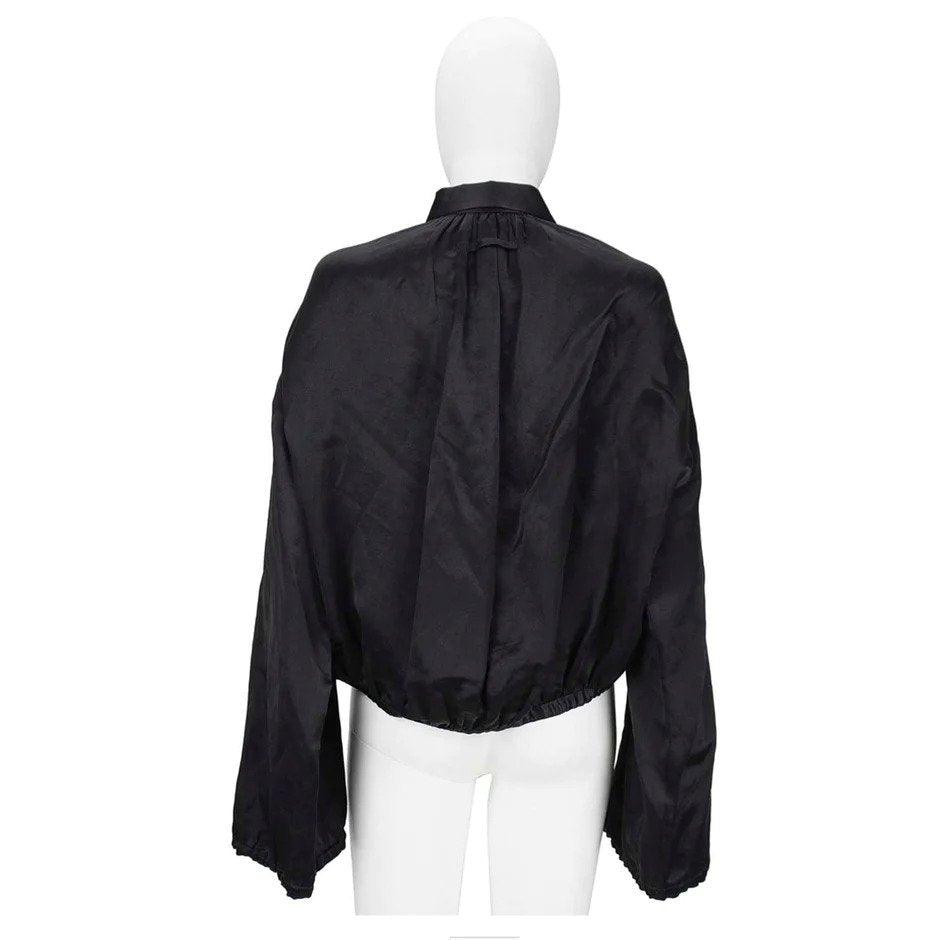 1990s Jean Paul Gaultier Black Silk Crop Bomber Jacket at 1stDibs