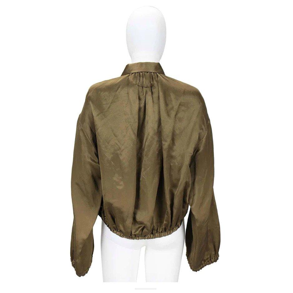 Pre-Owned JEAN PAUL GAULTIER 1990s Olive Silk Crop Bomber Jacket - theREMODA