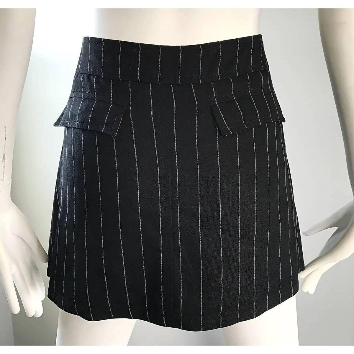 Pre-Owned JEAN PAUL GAULTIER "Safe Sex" Black & White Pinstripe Mini Skirt - theREMODA