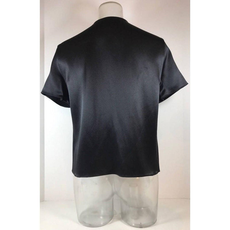 Pre-Owned JENNI KAYNE Silk Black Short Sleeve Snap Up Work Blouse | Size XS - theREMODA