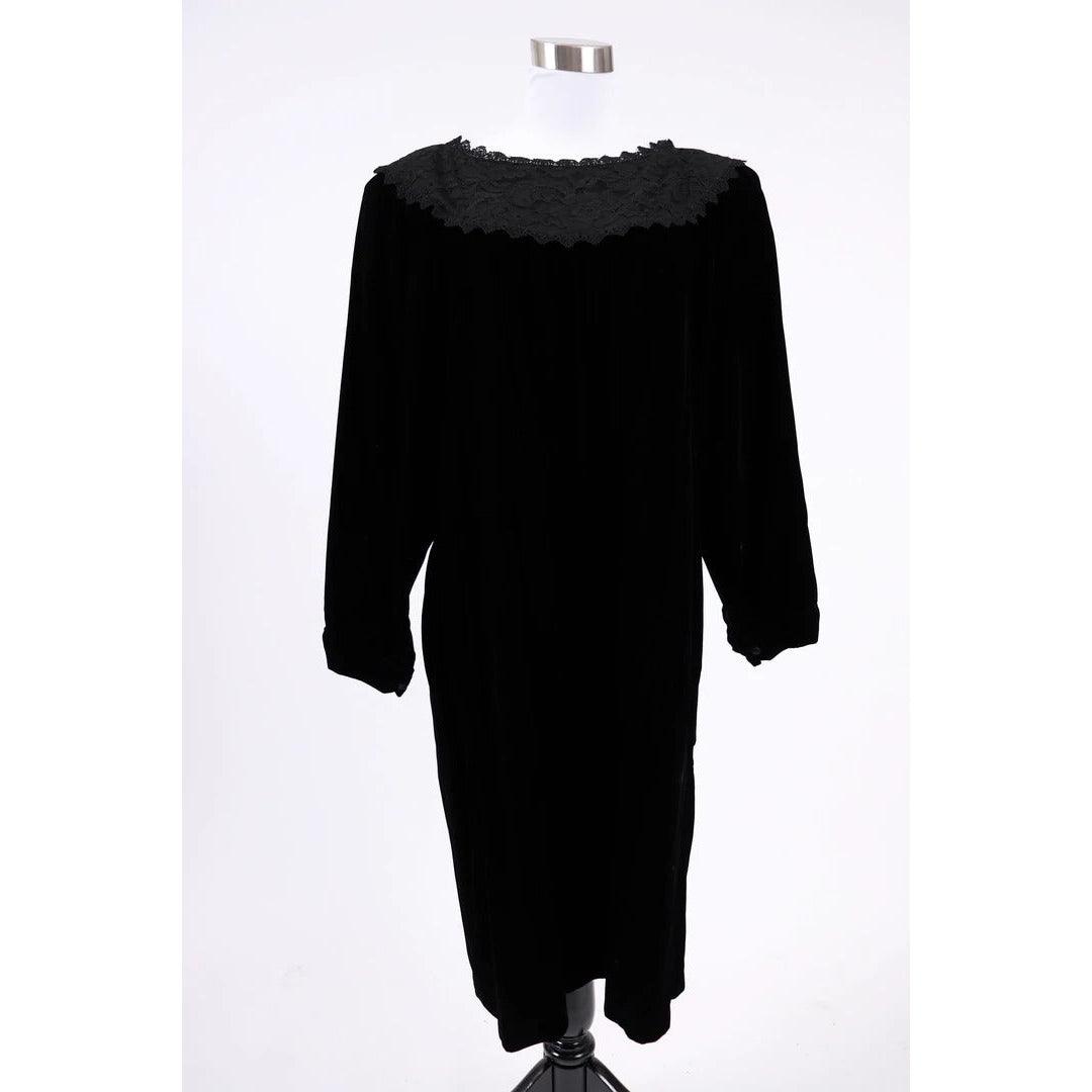 Pre-Owned JESSICA MCCLINTOCK 1980's Black Velvet Dress |  Size 12 - L/XL - theREMODA