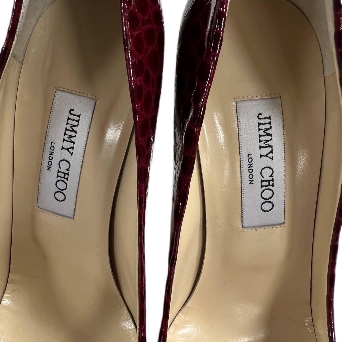 Pre-owned JIMMY CHOO Burgundy Red 'Croc' Effect Pumps | Size 39.5 - theREMODA