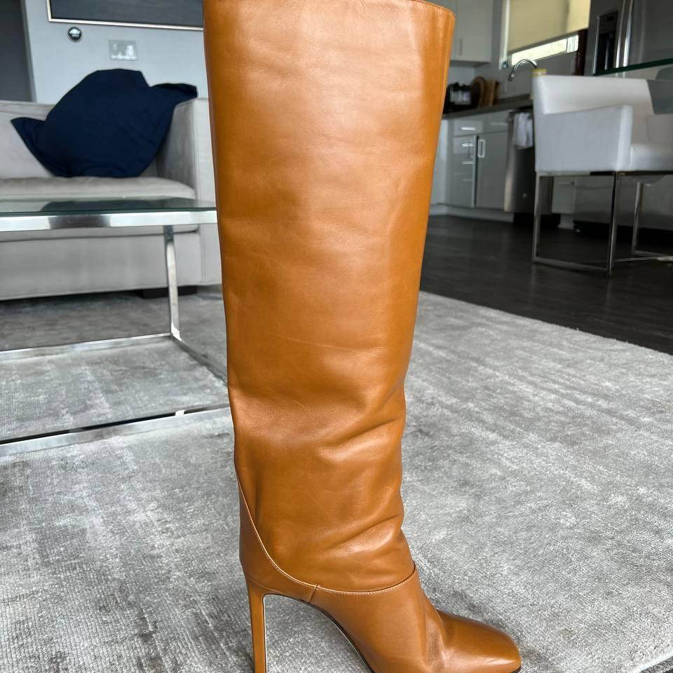 Pre-owned JIMMY CHOO Mahesa 100 Calf Leather Knee-High Boots | Size 39 - US 8.5 - theREMODA
