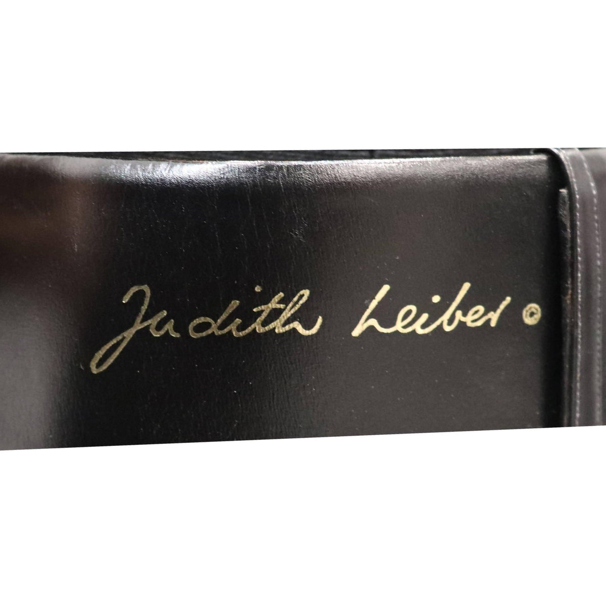 Pre-Owned JUDITH LEIBER Black Leather Belt with Gold Rectangle Buckle - theREMODA