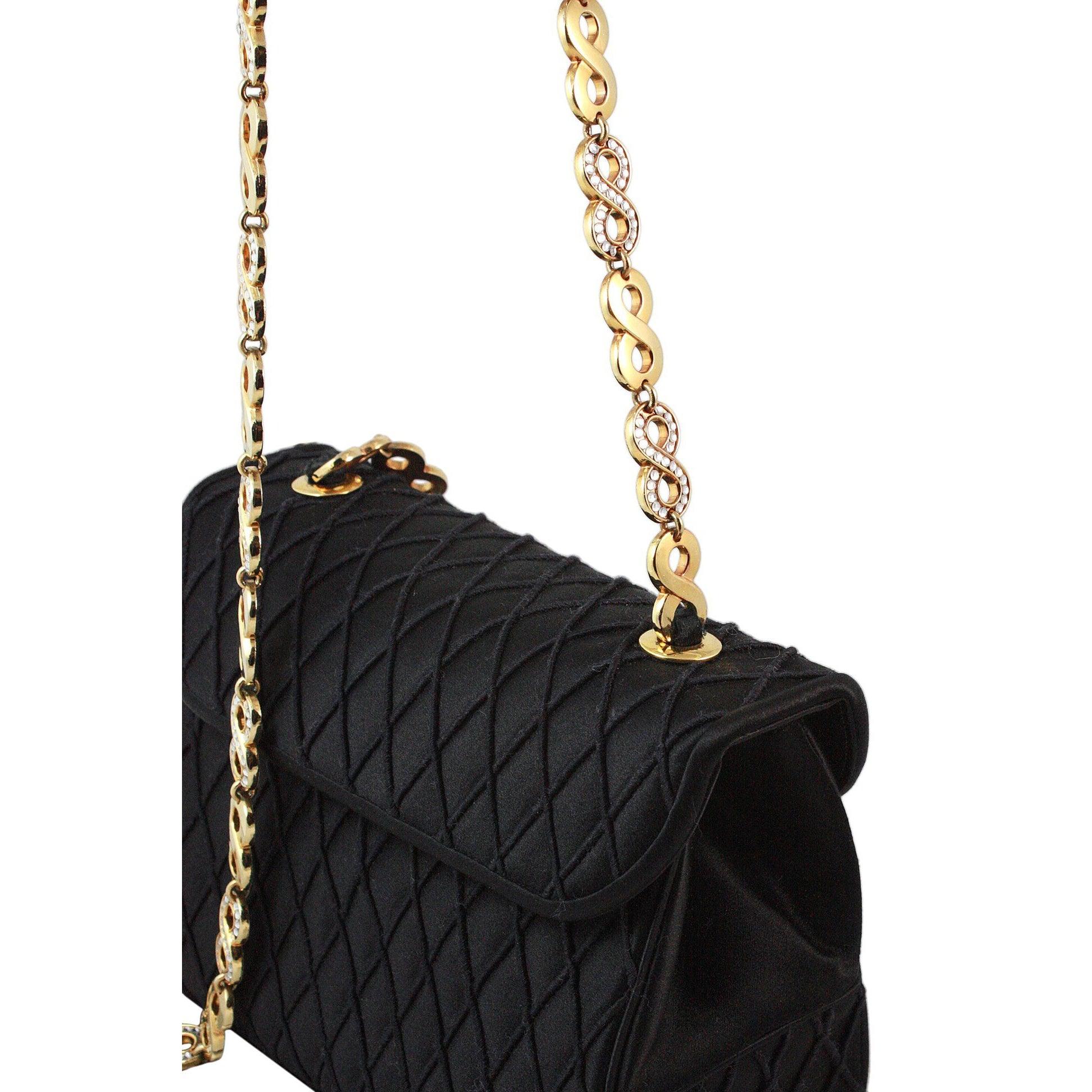 JUDITH LEIBER Black Satin Purse with Gold & Rhinestone JUDITH LEIBER Black Satin Purse with Gold & Rhinestone