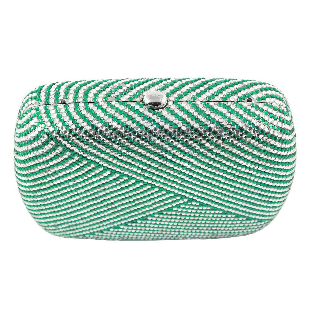 Pre-owned JUDITH LEIBER Green and Clear Striped Rhinestone Clutch - theREMODA