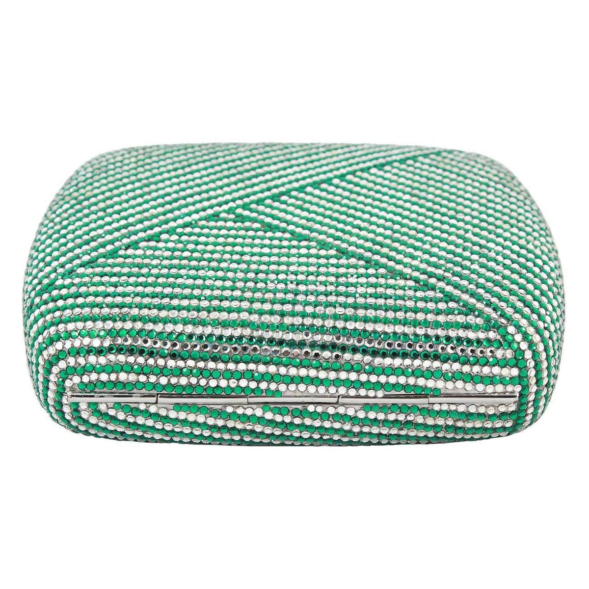 Pre-owned JUDITH LEIBER Green and Clear Striped Rhinestone Clutch - theREMODA