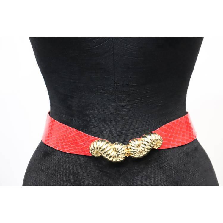 Pre-Owned JUDITH LEIBER Red Skin Belt with Gold Clasp - theREMODA