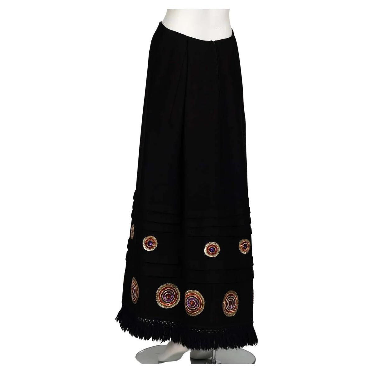Pre-owned LANVIN JULES-FRANÇOIS CRAHAY Vintage 1970’s Black Gold Beaded Fringe Skirt - theREMODA