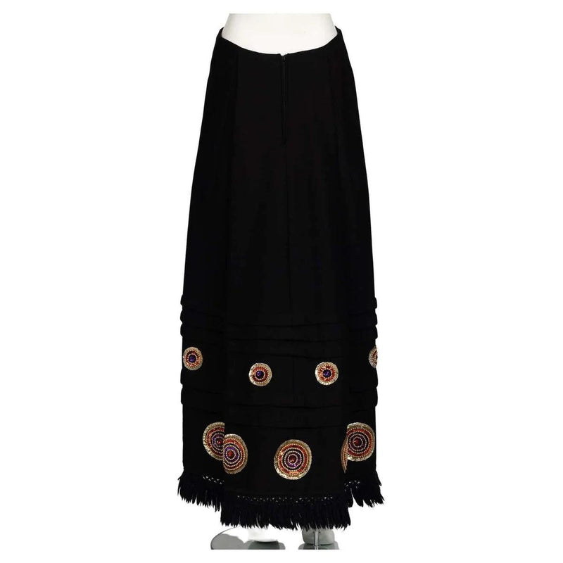 Pre-owned LANVIN JULES-FRANÇOIS CRAHAY Vintage 1970’s Black Gold Beaded Fringe Skirt - theREMODA
