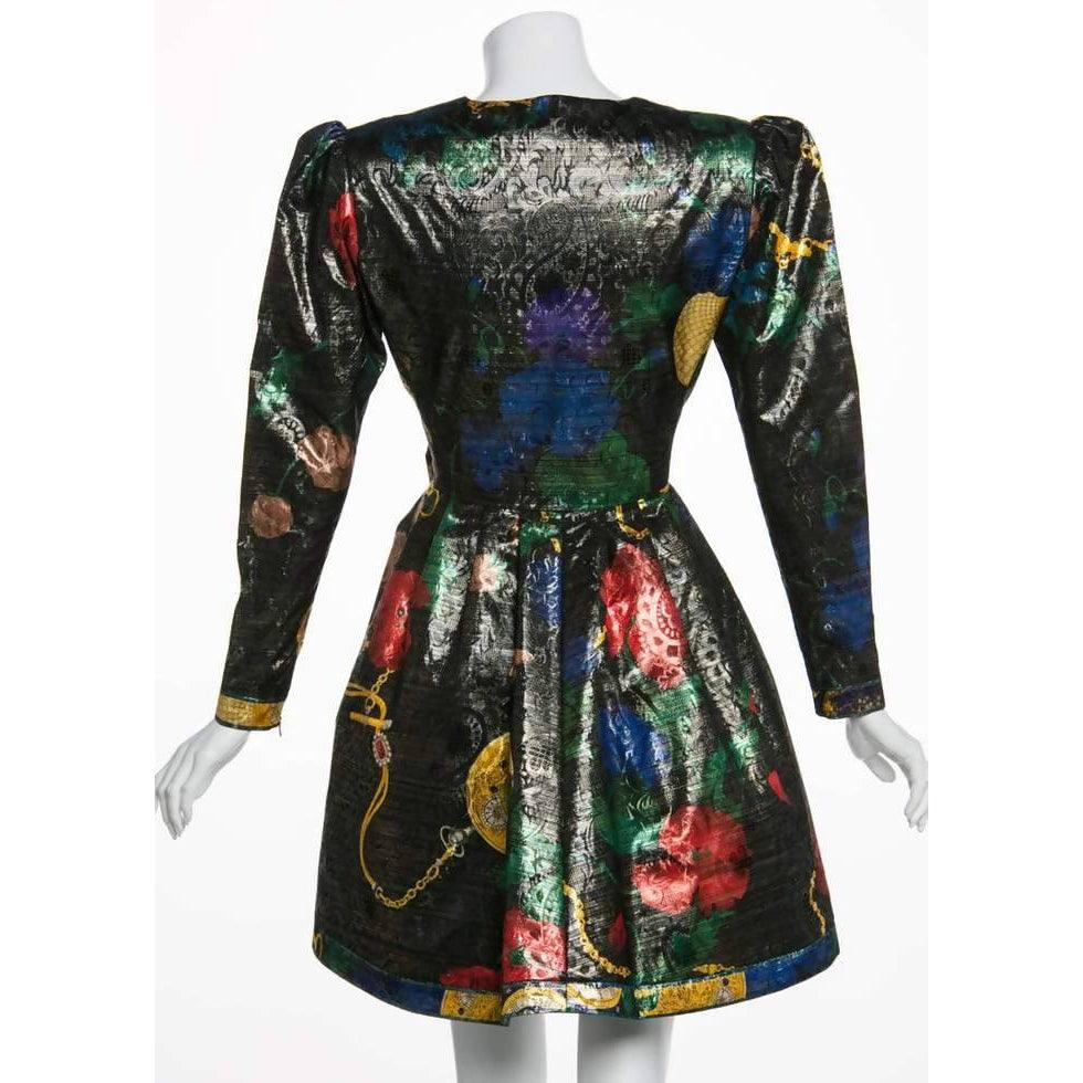 Pre-Owned LEONARD PARIS Metallic Floral Silk Evening Dress Jacket | Size XS - theREMODA
