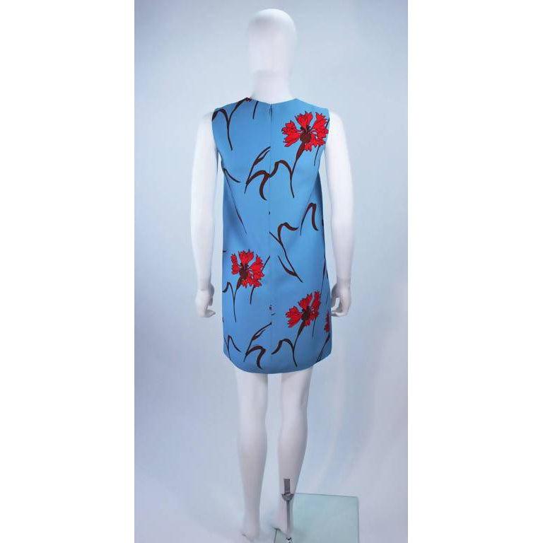 Pre-Owned MIU MIU Blue Shift Dress with Red Floral Print | Size 36 - theREMODA