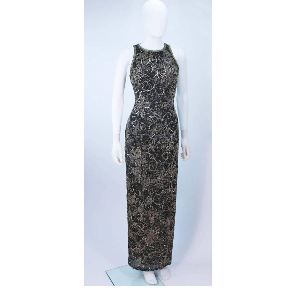Pre-Owned OLEG CASSINI Black and Gold Beaded Gown | US 8 - theREMODA