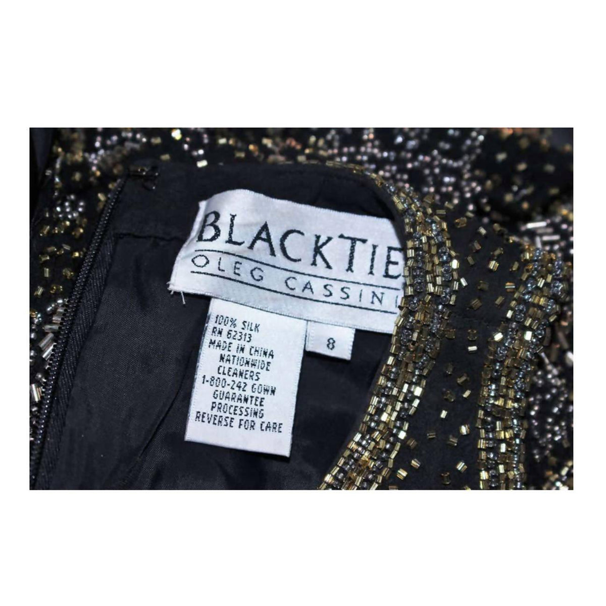 Pre-Owned OLEG CASSINI Black and Gold Beaded Gown | US 8 - theREMODA