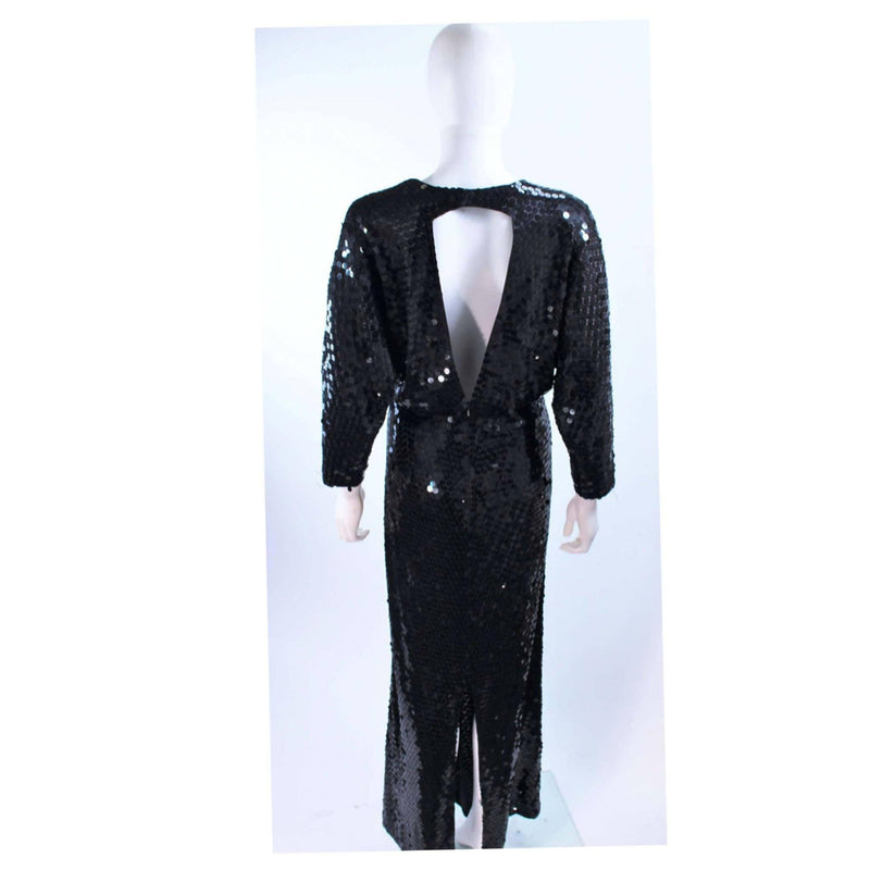 Pre-Owned OLEG CASSINI Black Sequin Draped Gown | Size US 10 - theREMODA