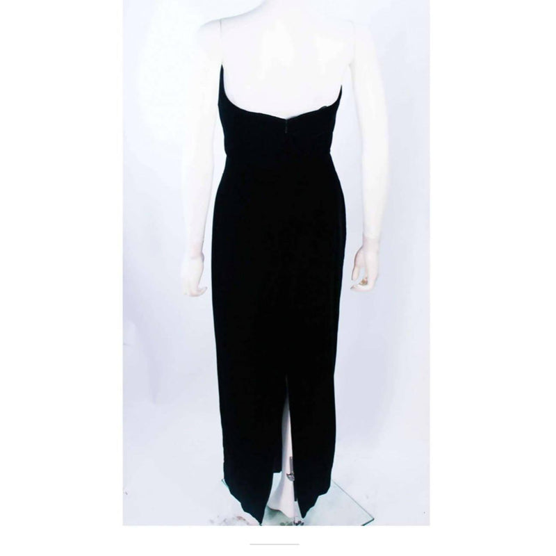 Pre-Owned OLEG CASSINI Black Velvet Strapless Beaded Gown | US 8/10 - theREMODA