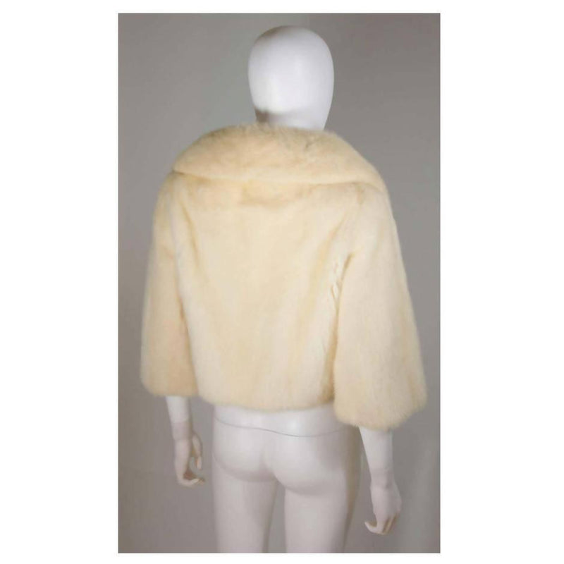 Pre-Owned OLEG CASSINI Cream Mink Jacket with Rhinestone & Buttons | US 6/8 - theREMODA