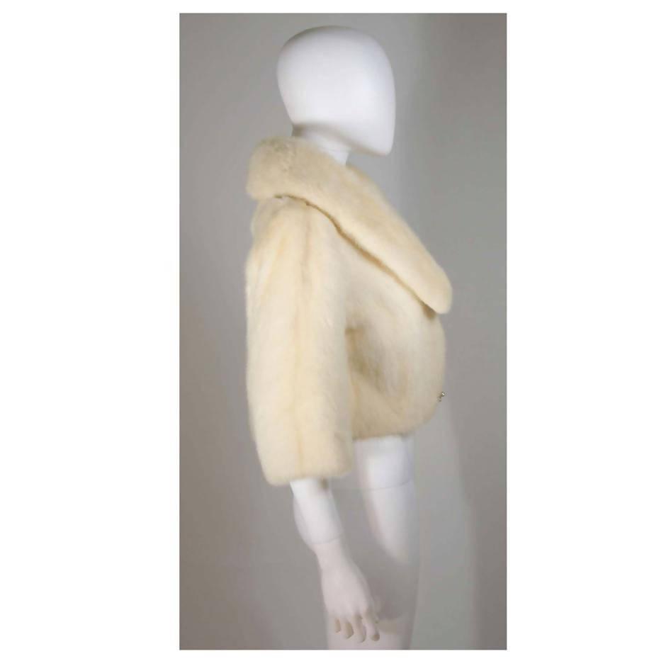 Pre-Owned OLEG CASSINI Cream Mink Jacket with Rhinestone & Buttons | US 6/8 - theREMODA