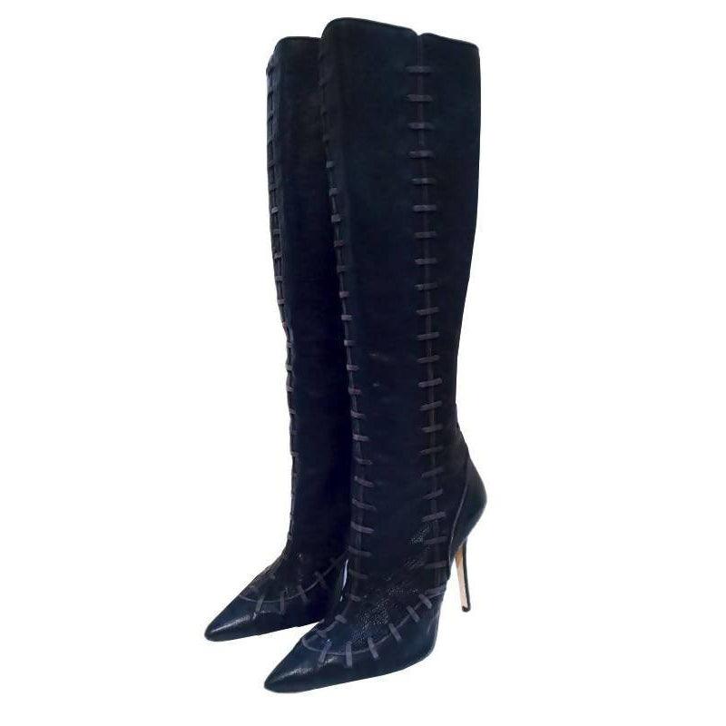 Pre-owned OSCAR DE LA RENTA Black Leather Knee-High Boots | Size US 9 - EU 39 - theREMODA