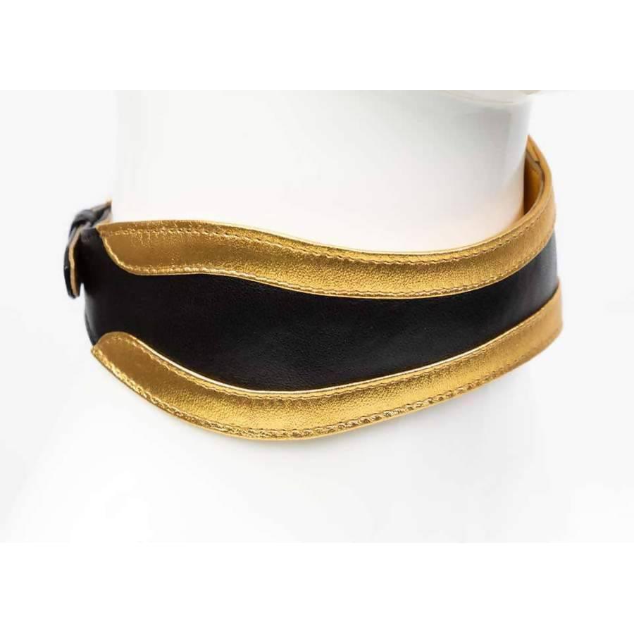 Pre-Owned PRADA Black & Gold Leather Choker Necklace Fairy Collection - theREMODA