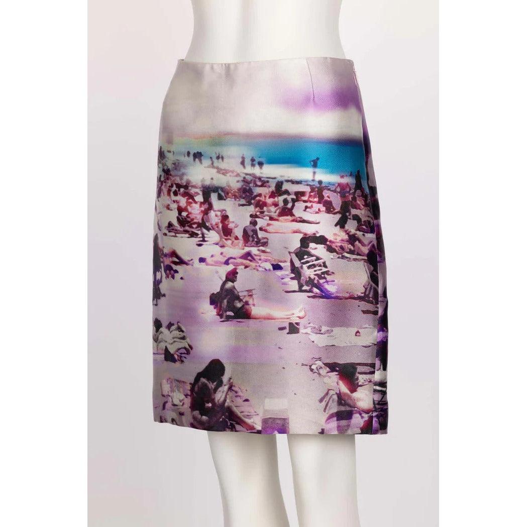 Pre-Owned PRADA Silk Beach Scene Print Skirt Spring 2010 | 38 IT - theREMODA
