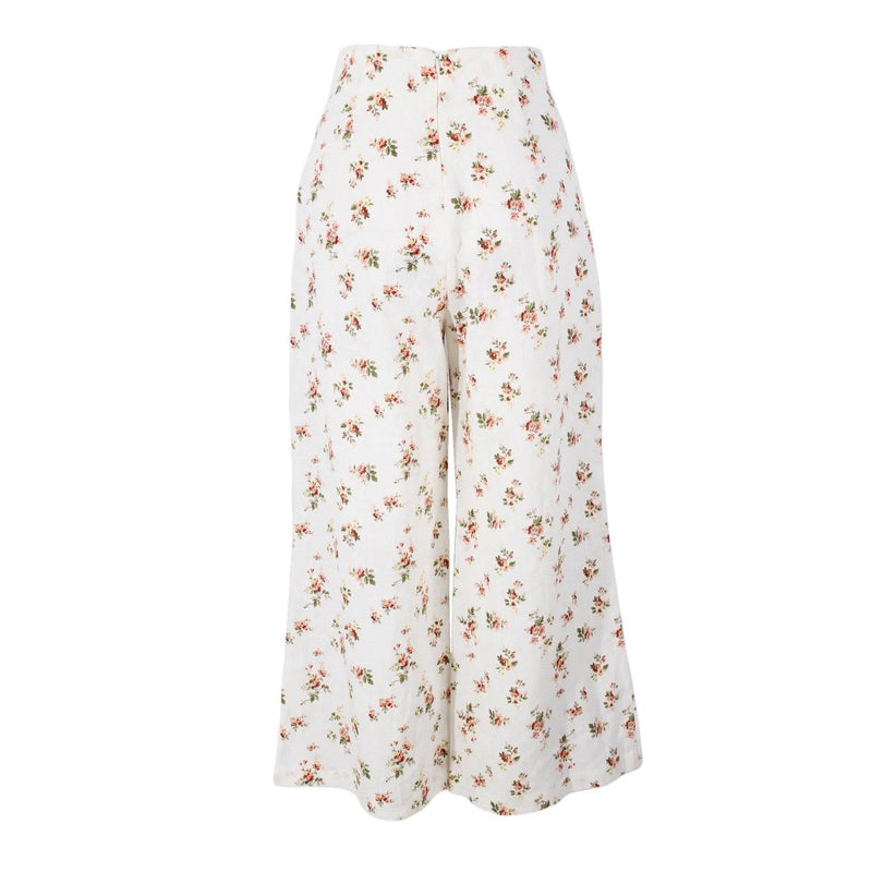 Pre-Owned REFORMATION White Floral Linen Pants | Size 4 - theREMODA
