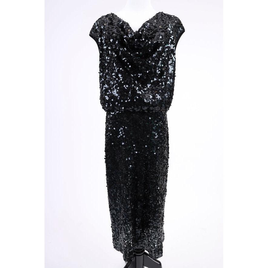 Pre-Owned ST. JOHN 90's Black Sequined Evening Dress | Size M - theREMODA