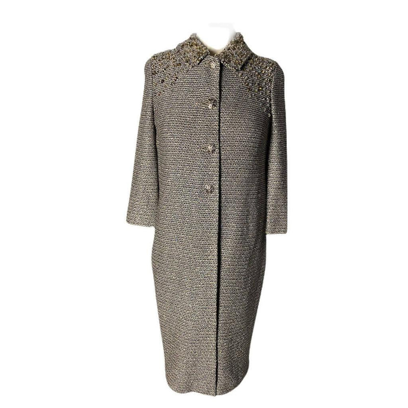 Pre-Owned ST. JOHN COUTURE Long Silver Coat with Bead Details - theREMODA
