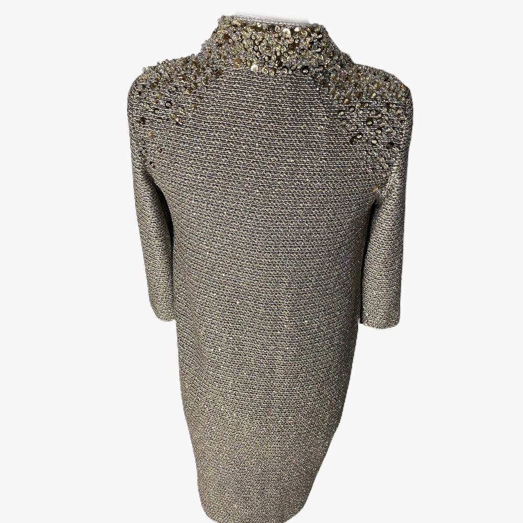 Pre-Owned ST. JOHN COUTURE Long Silver Coat with Bead Details - theREMODA