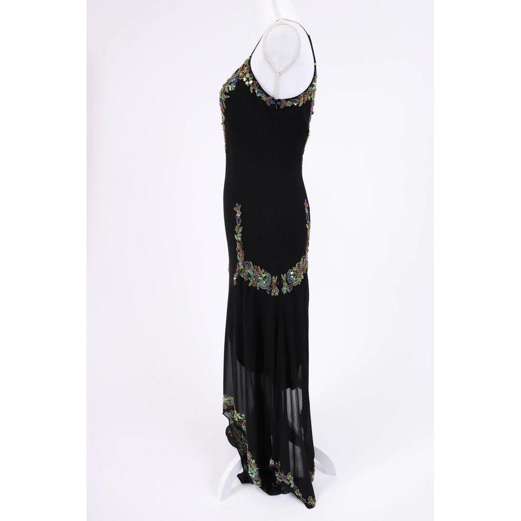 SUE WONG Black Beaded Silk Chiffon Slip Dress | Size M – theREMODA