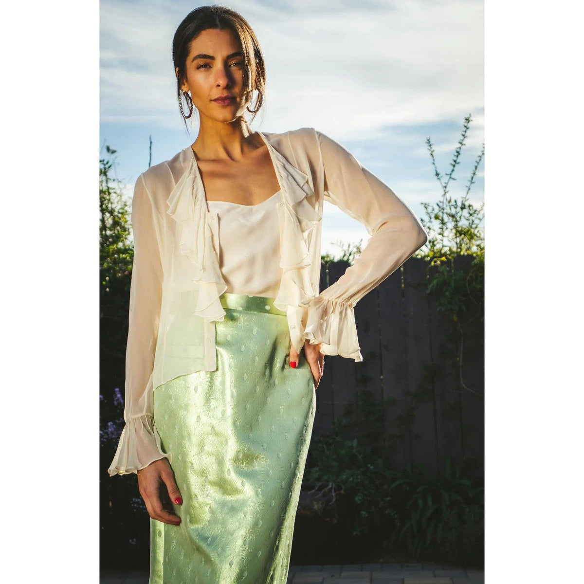 Pre-Owned SUSAN BECKER 90's Green Silk Skirt - theREMODA