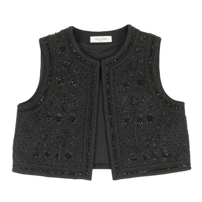 Pre-Owned VALENTINO Black Wool Beaded Vest | Size US 8 - IT 44 - theREMODA