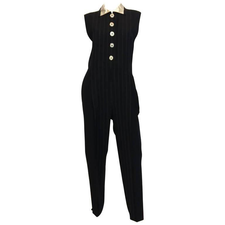 Pre-Owned VERSACE Black Pin-Striped Jumpsuit | EU 44 - US 12 - theREMODA