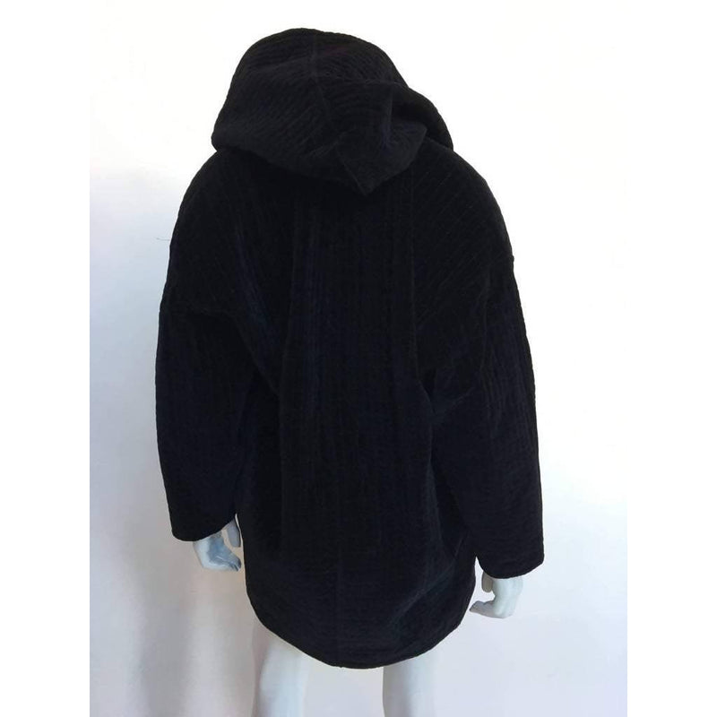 Pre-Owned VERSACE Black Velvet Oversized Hooded Coat | Size L/XL - theREMODA