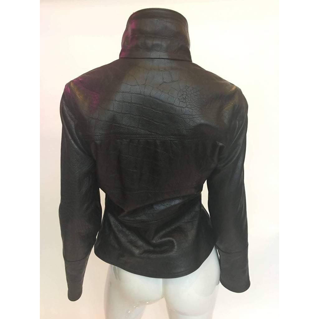 Pre-Owned VERSACE Lizard Stamped Black Leather Jacket | Size S - theREMODA